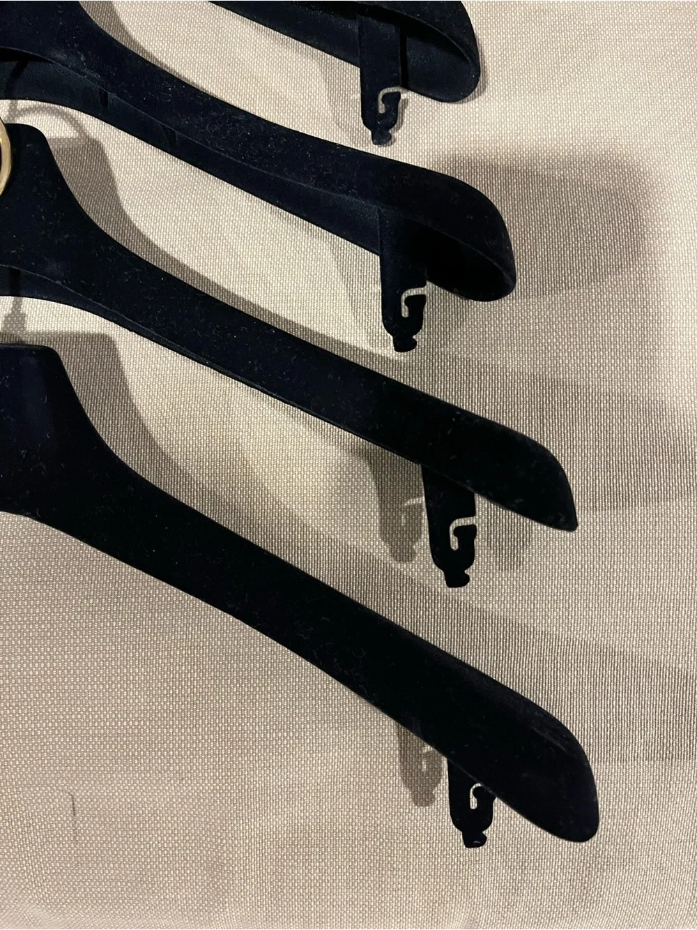 CHANEL Lot of Six Black Flocked Dress/Jacket Hangers with Gold-tone CC Logo